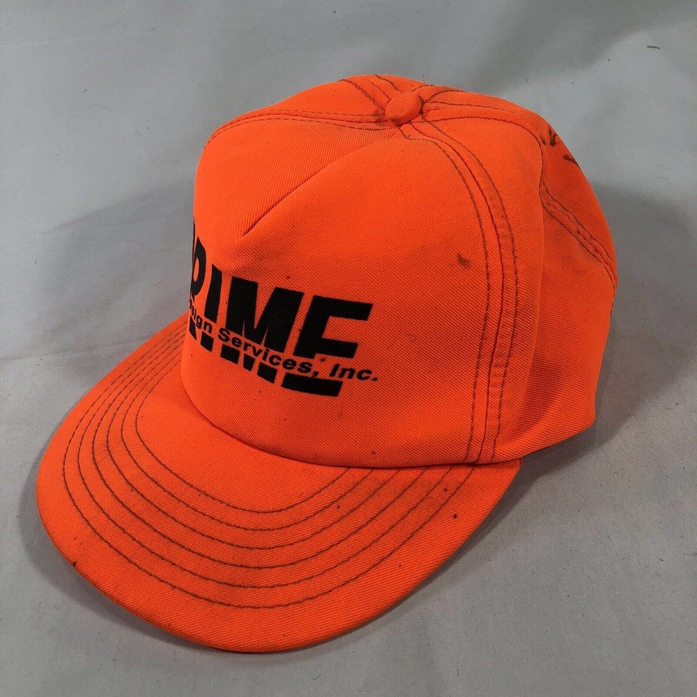 VINTAGE PRIME DESIGN SERVICES HAT CAP SNAPBACK NEON ORANGE USA MADE TRUCKER OSFM - Picture 7 of 14